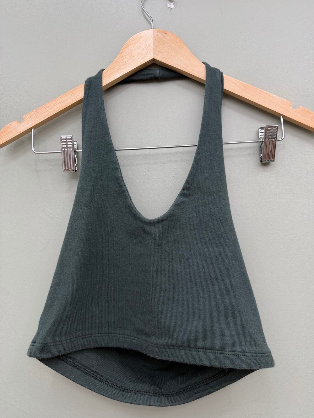 Brandy Melville Charcoal Halter Crop Top Deep Scoop Open Back Y2K Cotton